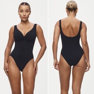 Karla Coletto one piece black twist underwire cup front deep V cut bathing suit